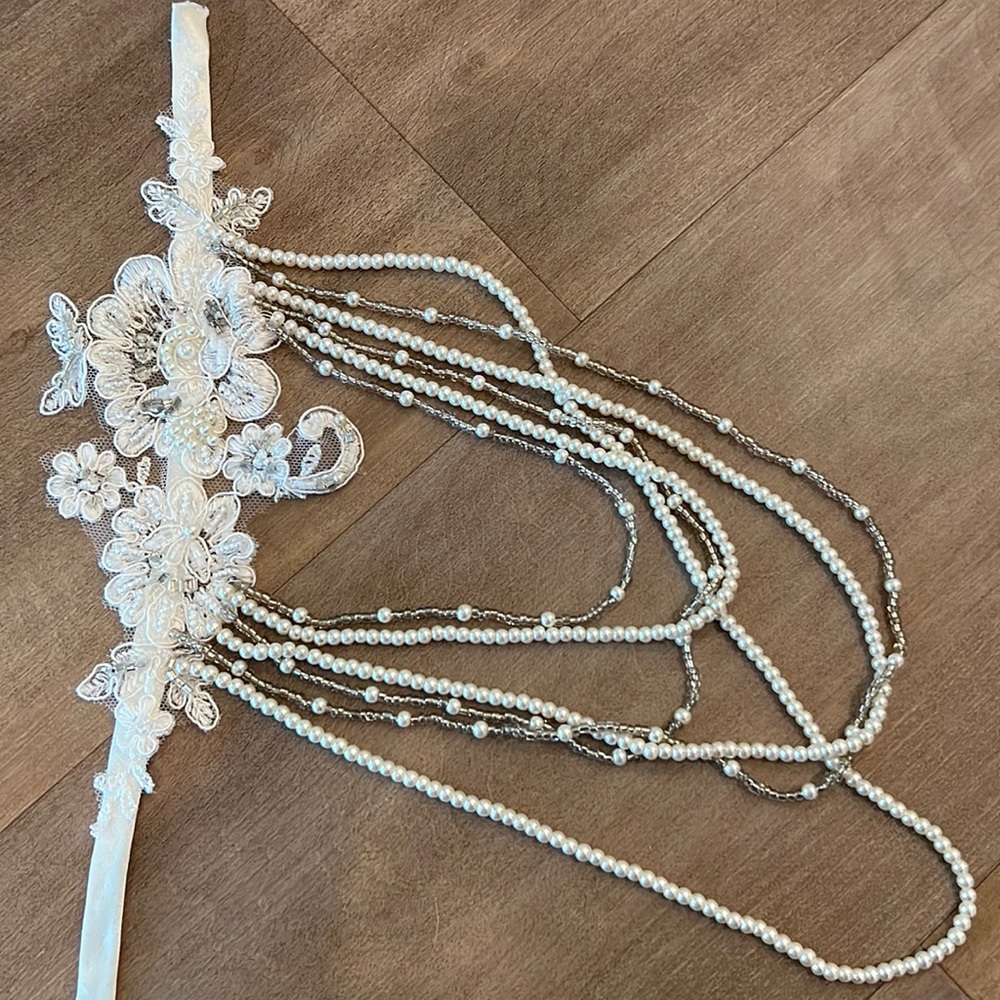 Pair of bridal sequin lace beaded straps to attach to gown